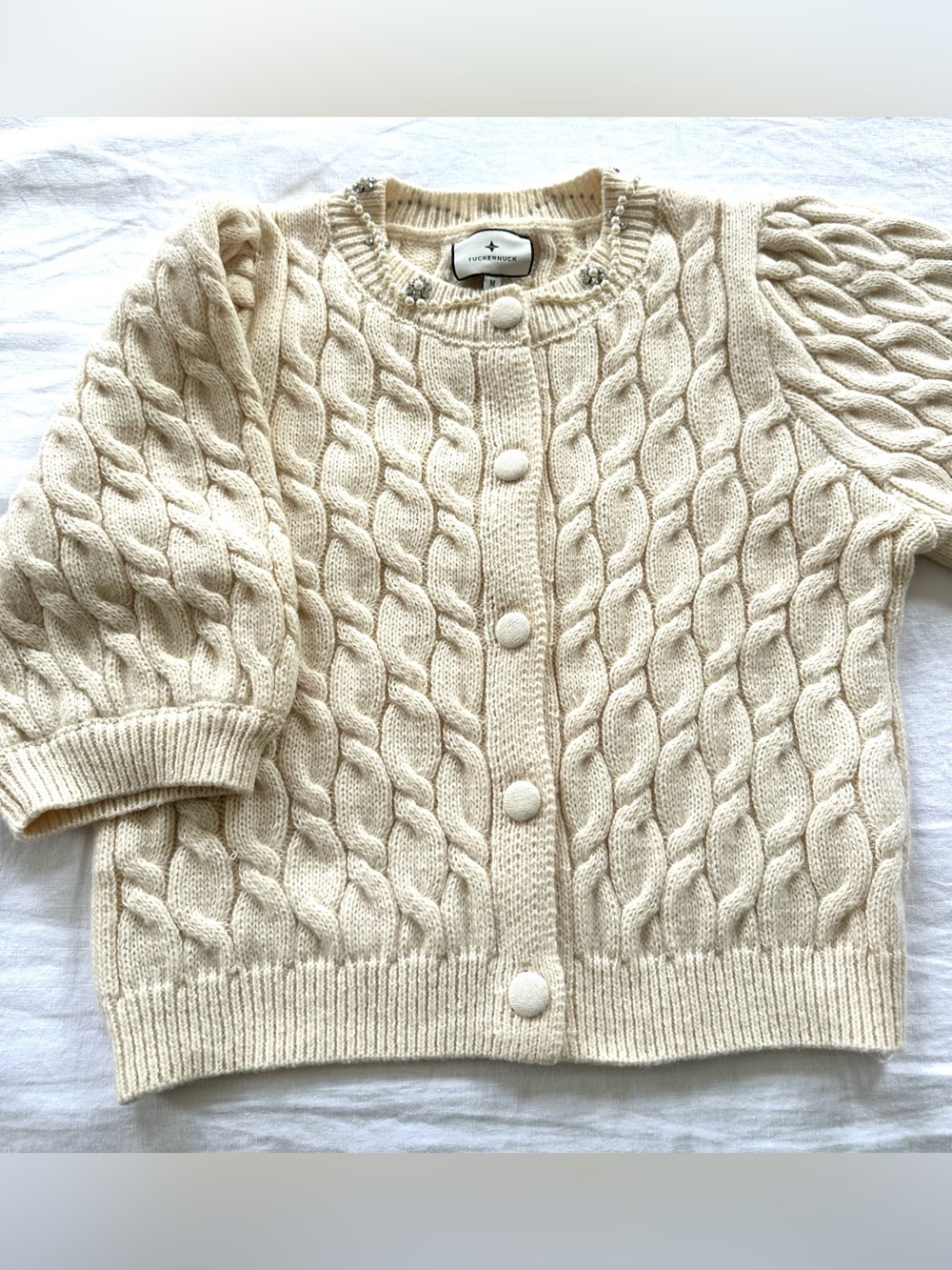 Tuckernuck Cream Cable-Knit Button Cardigan